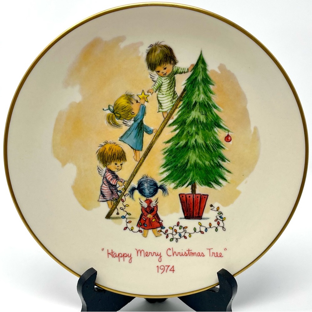 Vintage Gorham Moppets Christmas Plate Children Decorating Christmas Tree 1974